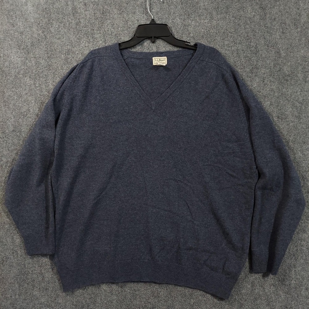 L.L.Bean Sweater Mens XL Heather Blue 100% Lambswool V Neck Made in Latvia 0QY78